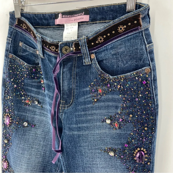 Rinascimento Italian Designer Rhinestone Denim Jeans Size 28 Small - Picture 3 of 13